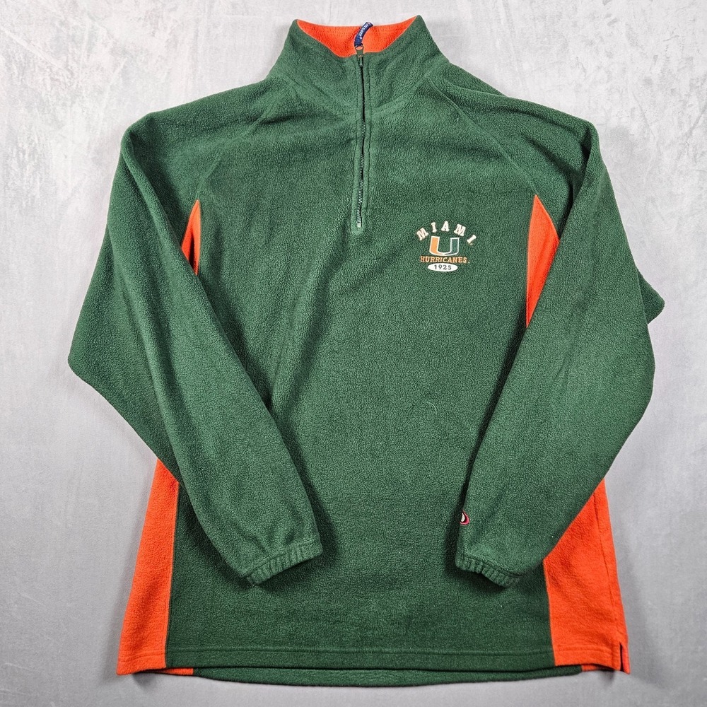 Vintage Miami Hurricanes Sweatshirt Mens Green XL Fleece 1/4 Zip Pro Player Y2K